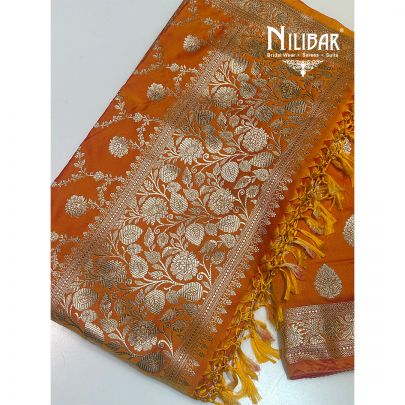 Orange Banarasi Silk Unstitched Suit