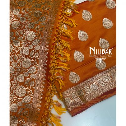 Orange Banarasi Silk Unstitched Suit