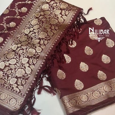 Wine Banarasi Silk Unstitched Suit