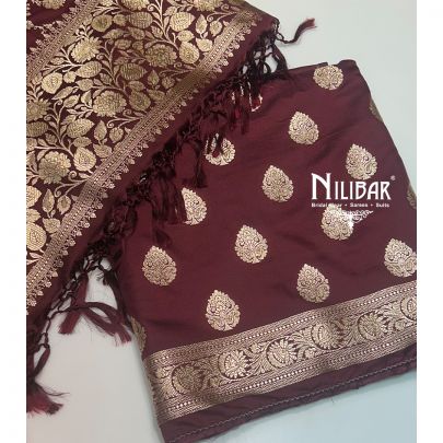 Wine Banarasi Silk Unstitched Suit