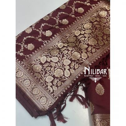 Wine Banarasi Silk Unstitched Suit
