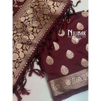 Wine Banarasi Silk Unstitched Suit