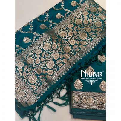Turquoise Banarasi Silk Unstitched Suit