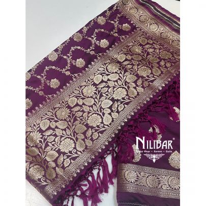 Jam Purple Banarasi Silk Unstitched Suit