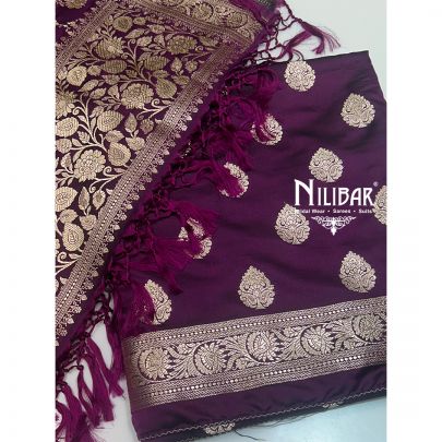 Jam Purple Banarasi Silk Unstitched Suit