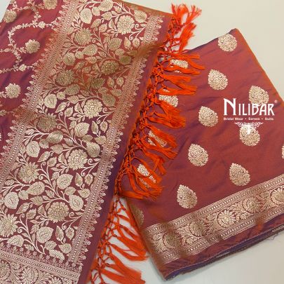 Rust Banarasi Silk Unstitched Suit