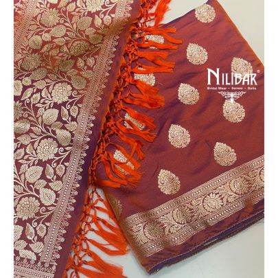 Rust Banarasi Silk Unstitched Suit