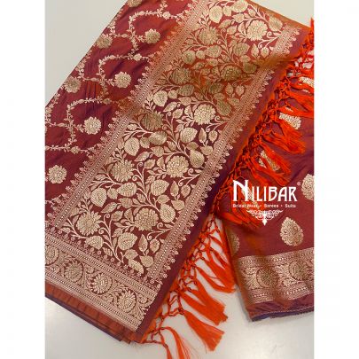 Rust Banarasi Silk Unstitched Suit