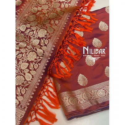 Rust Banarasi Silk Unstitched Suit