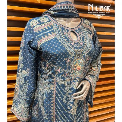 Blue Crepe Printed Palazzo Suit