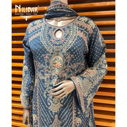 Blue Crepe Printed Palazzo Suit