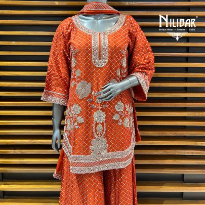 Orange Chinon Flared Palazzo Suit