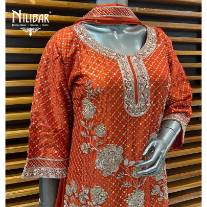 Orange Chinon Flared Palazzo Suit