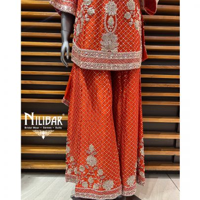 Orange Chinon Flared Palazzo Suit