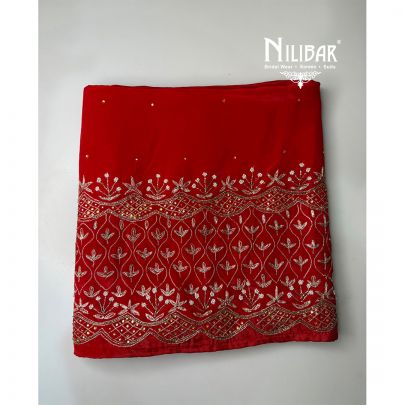 Red Crepe Embroidered Unstithed Suit