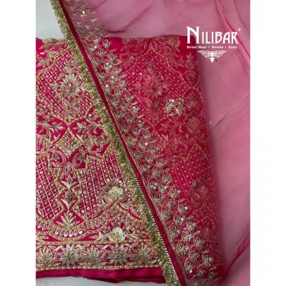 Pink Organza Embroidered Unstithed Suit