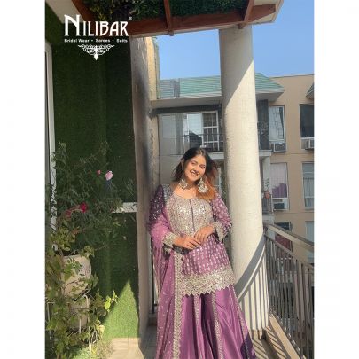 Sifty Batra in Our Purple Silk Flared Palazzo Suit