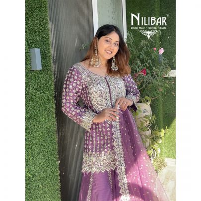 Sifty Batra in Our Purple Silk Flared Palazzo Suit
