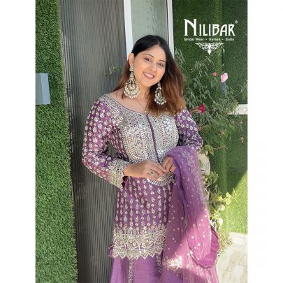 Sifty Batra in Our Purple Silk Flared Palazzo Suit