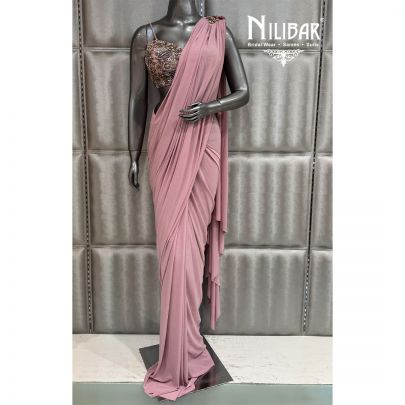 Blush Pink Lycra Drape Pleated Saree