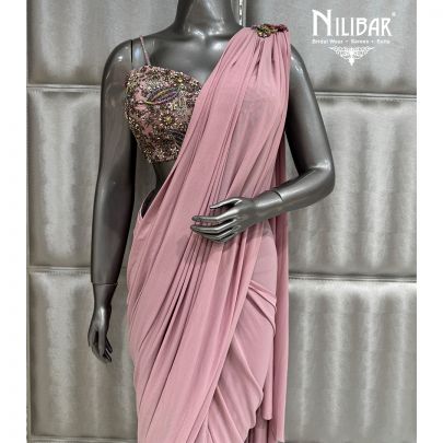 Blush Pink Lycra Drape Pleated Saree
