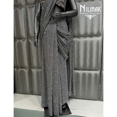Grey Soft Net Drape Pleated Saree