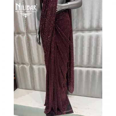 Mehroon Soft Net Drape Pleated Saree
