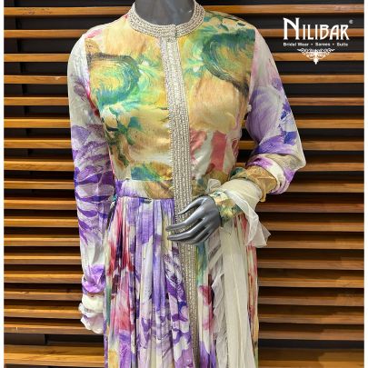 Milky White Crepe Long Anarkali Suit