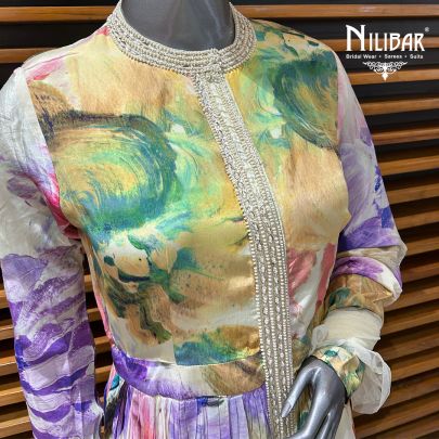 Milky White Crepe Long Anarkali Suit