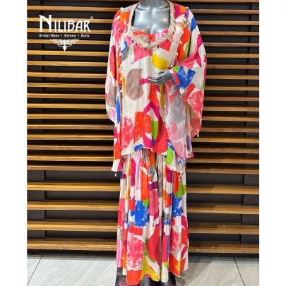 Multicolor Crepe Kaftan Top With Blouse and Garara