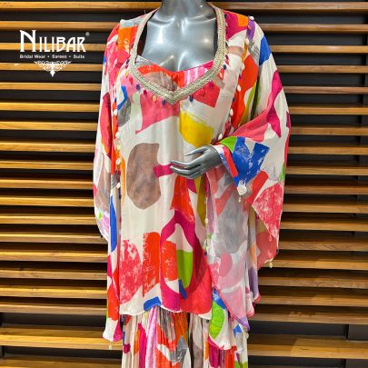 Multicolor Crepe Kaftan Top With Blouse and Garara