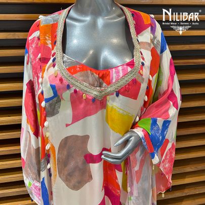Multicolor Crepe Kaftan Top With Blouse and Garara
