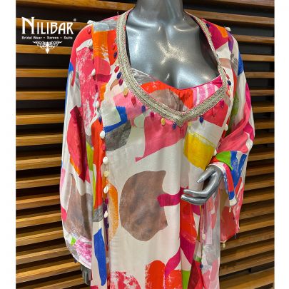 Multicolor Crepe Kaftan Top With Blouse and Garara