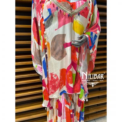 Multicolor Crepe Kaftan Top With Blouse and Garara