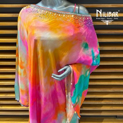 Multicolor Crepe Crop Top With Flowy Bottom