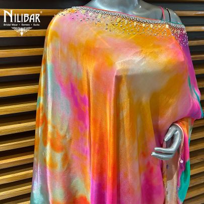 Multicolor Crepe Crop Top With Flowy Bottom
