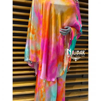 Multicolor Crepe Crop Top With Flowy Bottom