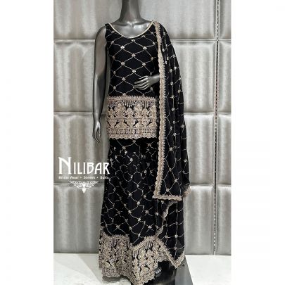Black Chinon Garara Suit