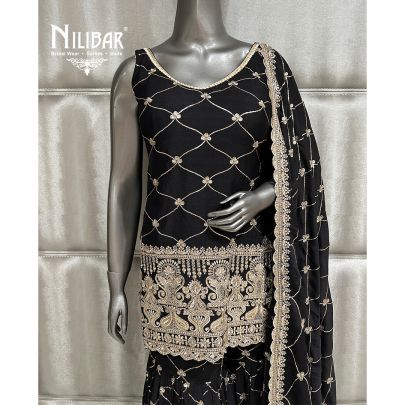 Black Chinon Garara Suit