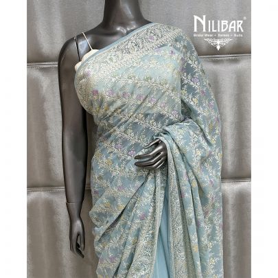 Ice Blue Georgette Saree