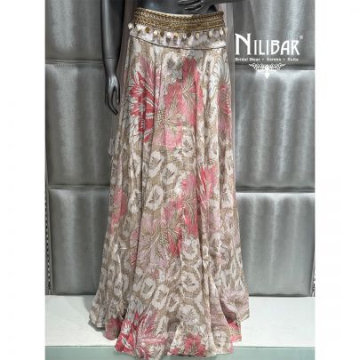 White Chinon Floral Lehenga