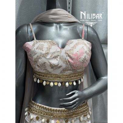 White Chinon Floral Lehenga