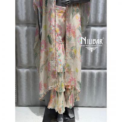 White Georgette Floral Cape Set