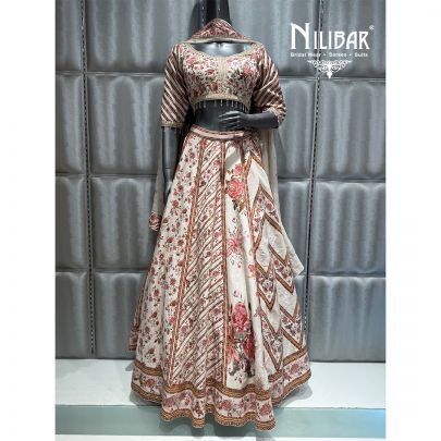 White Crepe Floral Lehenga