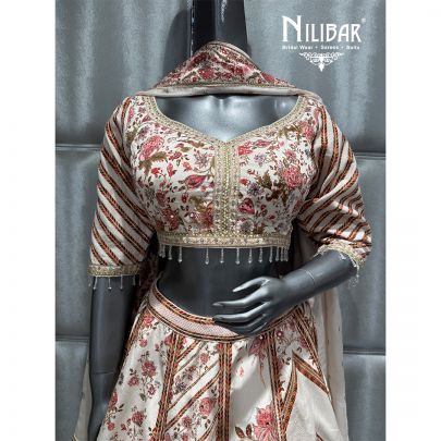 White Crepe Floral Lehenga
