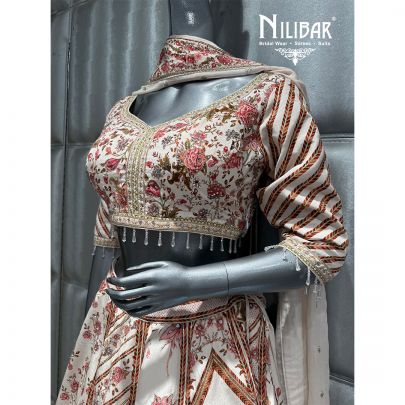 White Crepe Floral Lehenga