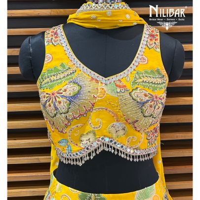 Mango Yellow Organza Pearl Lehenga