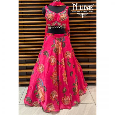 Bright Pink Tissue Printed Lehenga