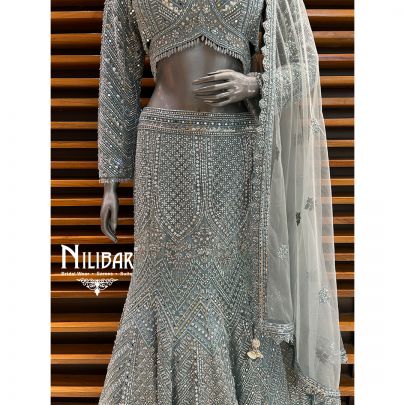 Stone Blue Net Lehenga