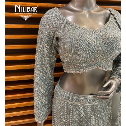 Stone Blue Net Lehenga